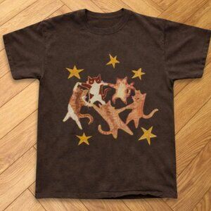 Brown - Dancing Cats Star Cute Graphic T-Shirt